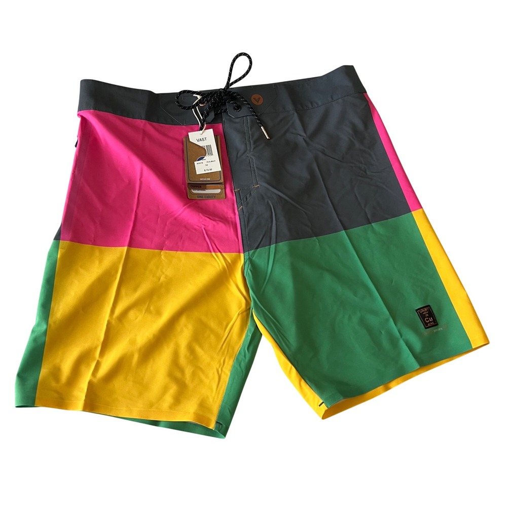 Vast Board Shorts Mens 32 Pink Multi Copper Series Colorblock 180 Seam B3576 NWT